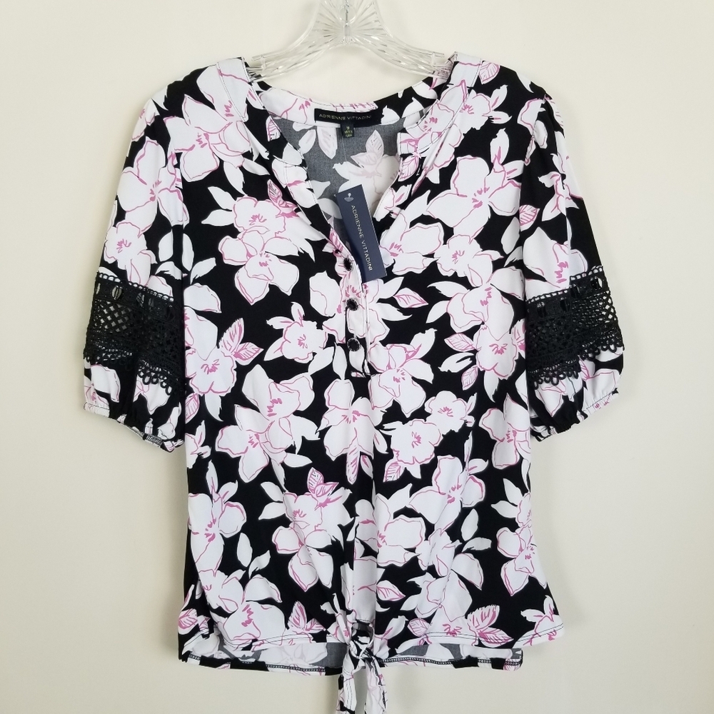 Adrienne Vittadini Floral Tie Front Top Medium NWT
